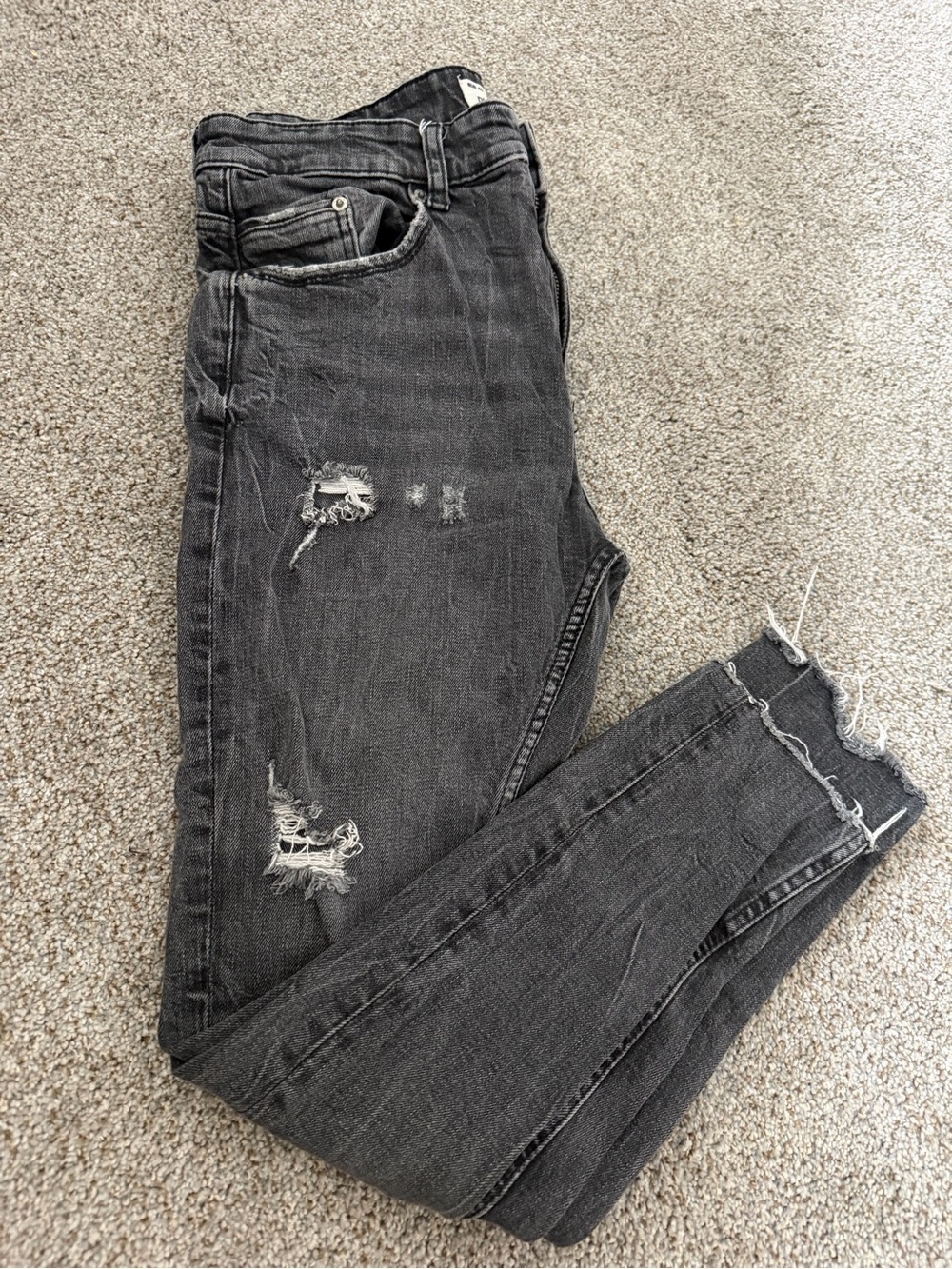 Pull&Bear Charcoal Distressed Skinny Jeans
